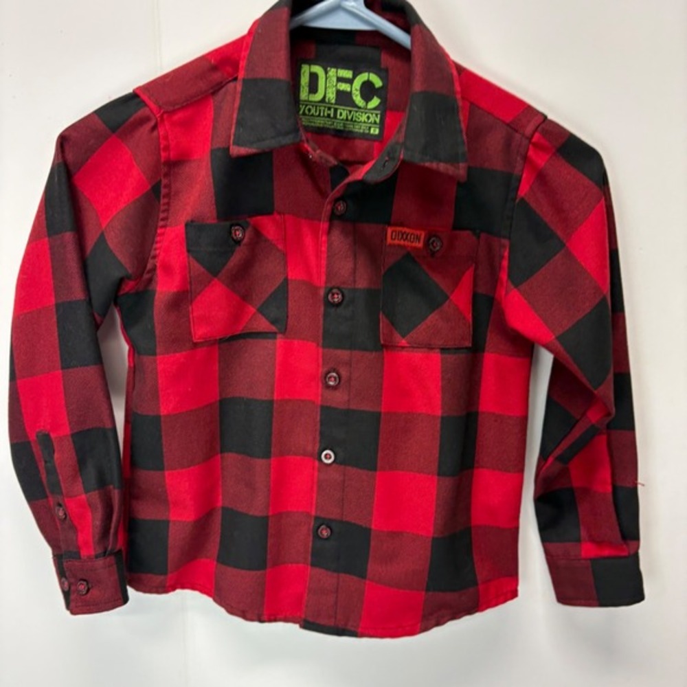Dixxon Flannel Co Youth Small Red Black Buffalo Plaid D-Tech Button Down Shirt